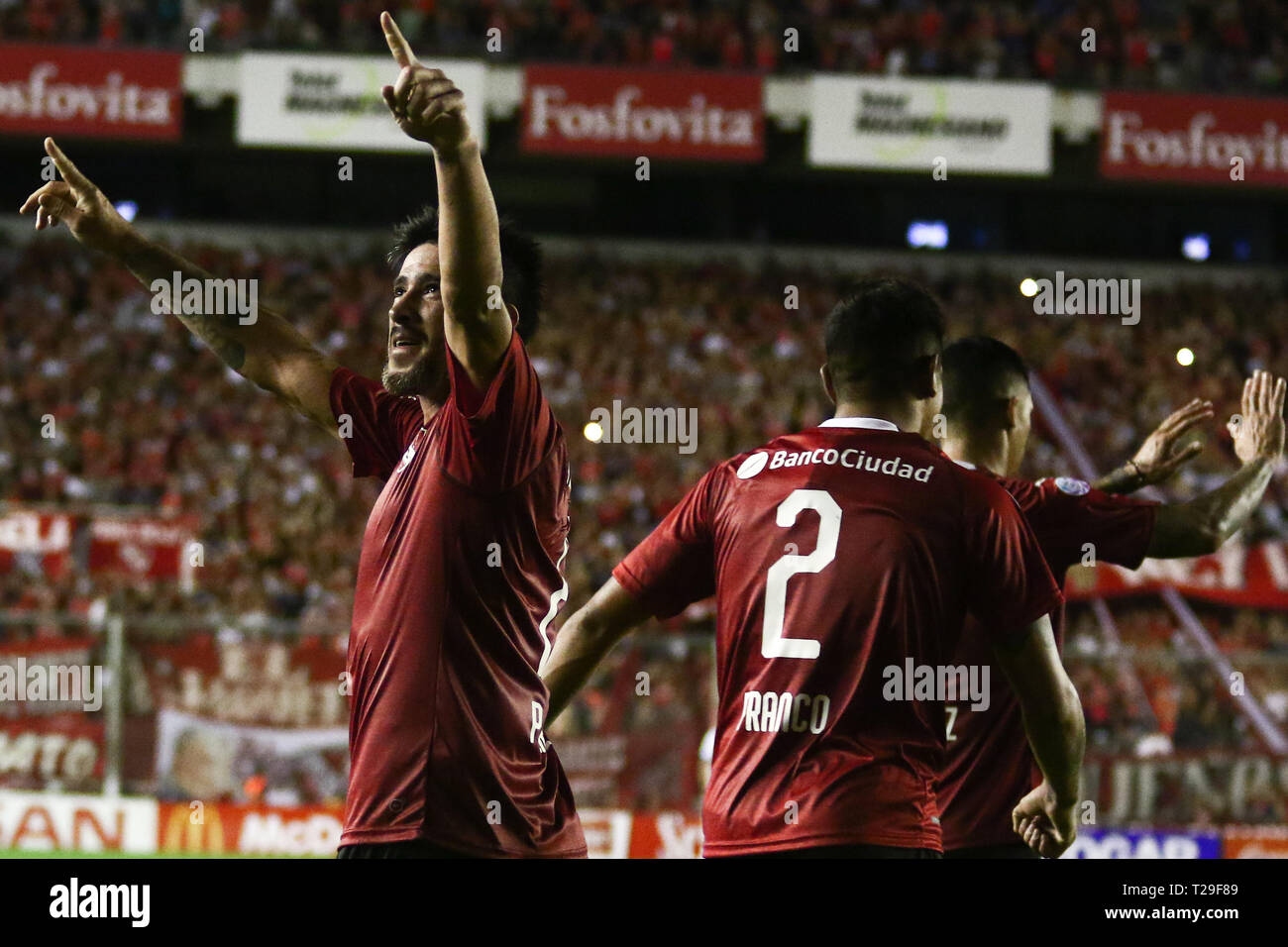 BUENOS AIRES, 30.03.2019: Pablo Pérez celebrates his goal during the match between Independiente and Vélez Sarsfield for Superliga Argentina, this saturday on Libertadores de América Stadium on Buenos Aires, Argentina. (Photo: Néstor J. Beremblum / Alamy News) Stock Photo