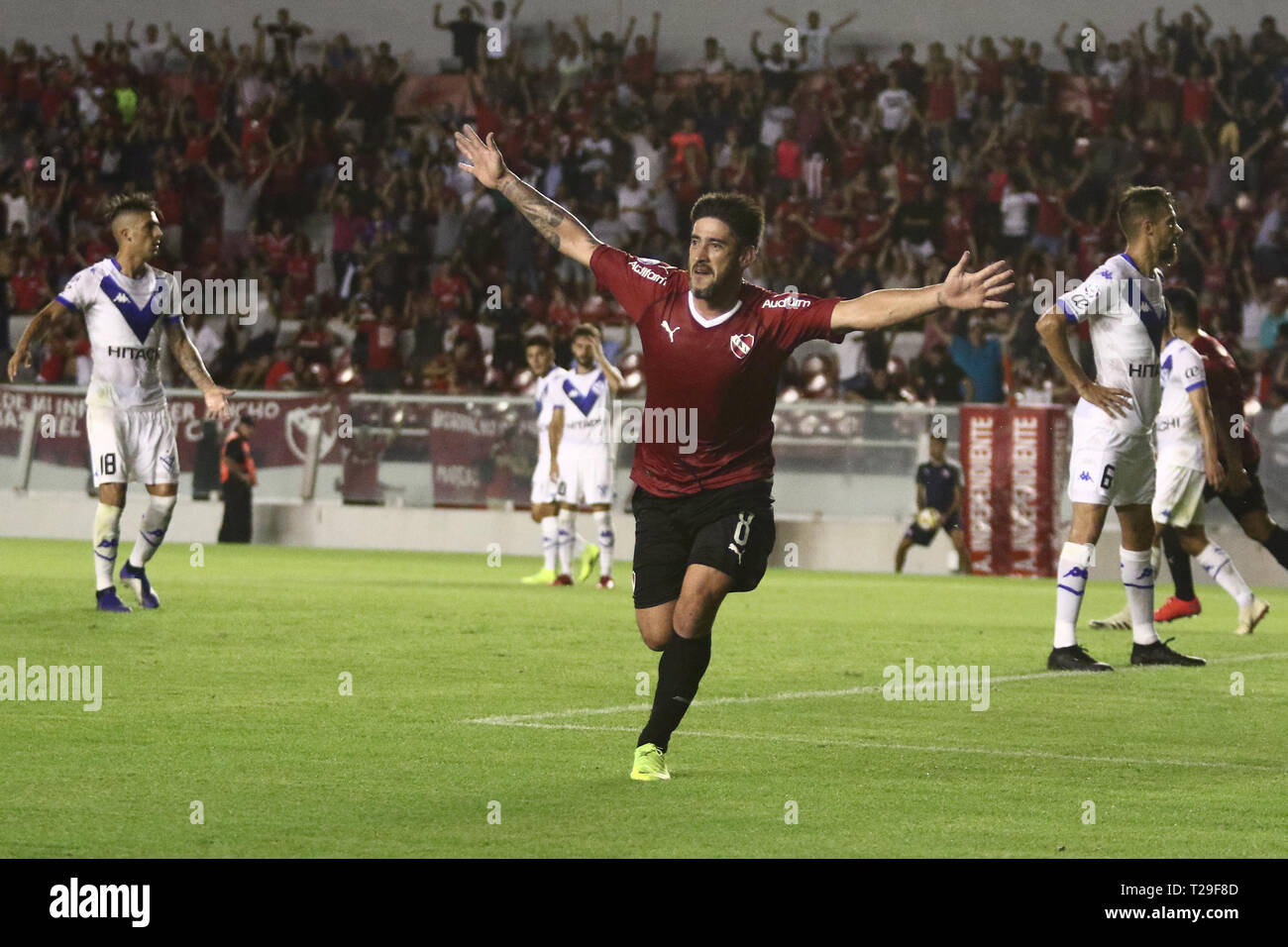 BUENOS AIRES, 30.03.2019: Pablo Pérez celebrates his goal during the match between Independiente and Vélez Sarsfield for Superliga Argentina, this saturday on Libertadores de América Stadium on Buenos Aires, Argentina. (Photo: Néstor J. Beremblum / Alamy News) Stock Photo