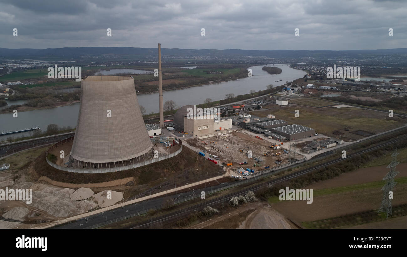 26 March 2019, Rhineland-Palatinate, Mülheim-Kärlich: The aerial ...