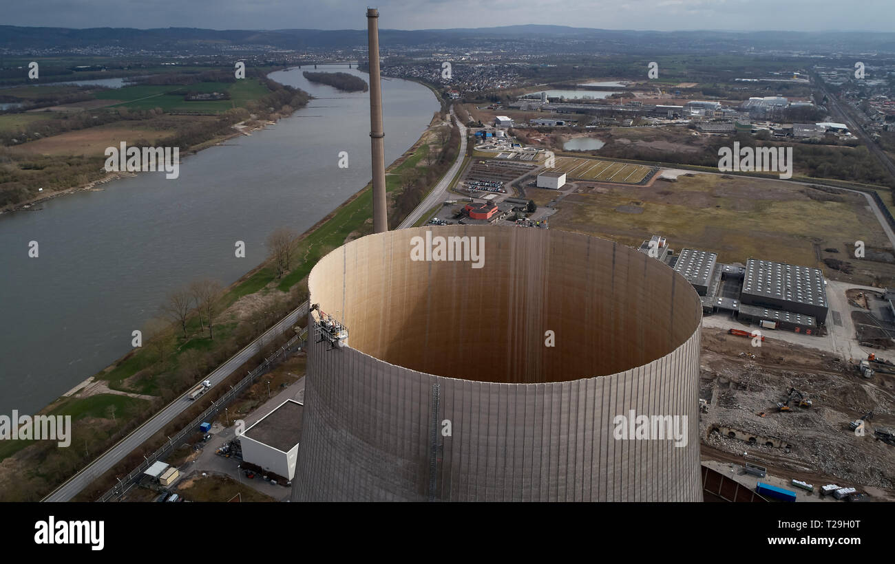 26 March 2019, Rhineland-Palatinate, Mülheim-Kärlich: The aerial ...