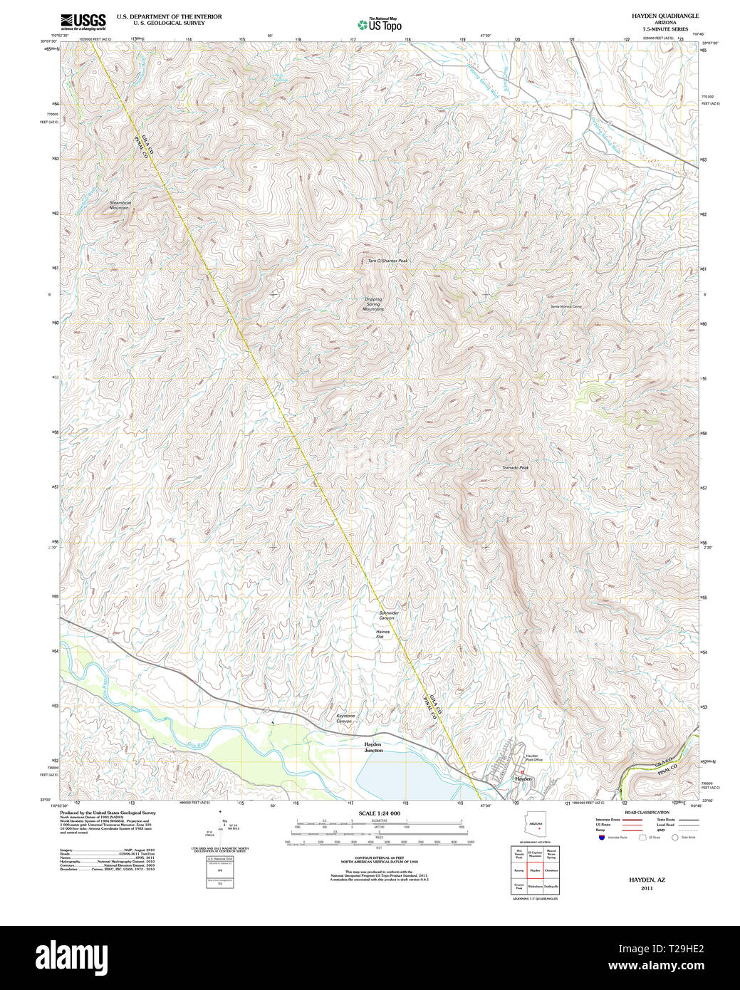 USGS TOPO Map Arizona AZ Hayden 20111129 TM Restoration Stock Photo - Alamy