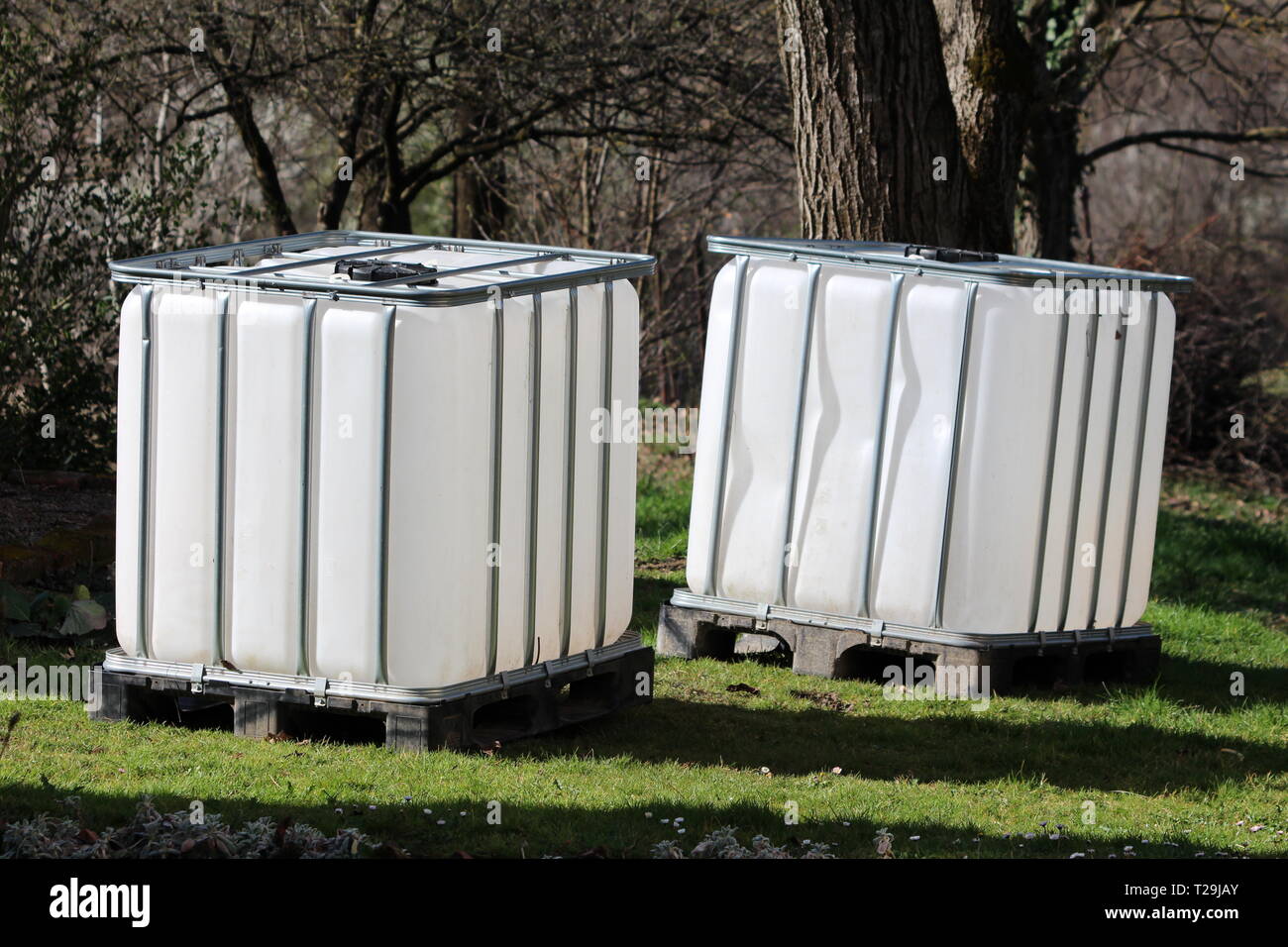 1000 Litre Intermediate bulk containers Liquid Storage Tank on construction  site Stock Photo - Alamy