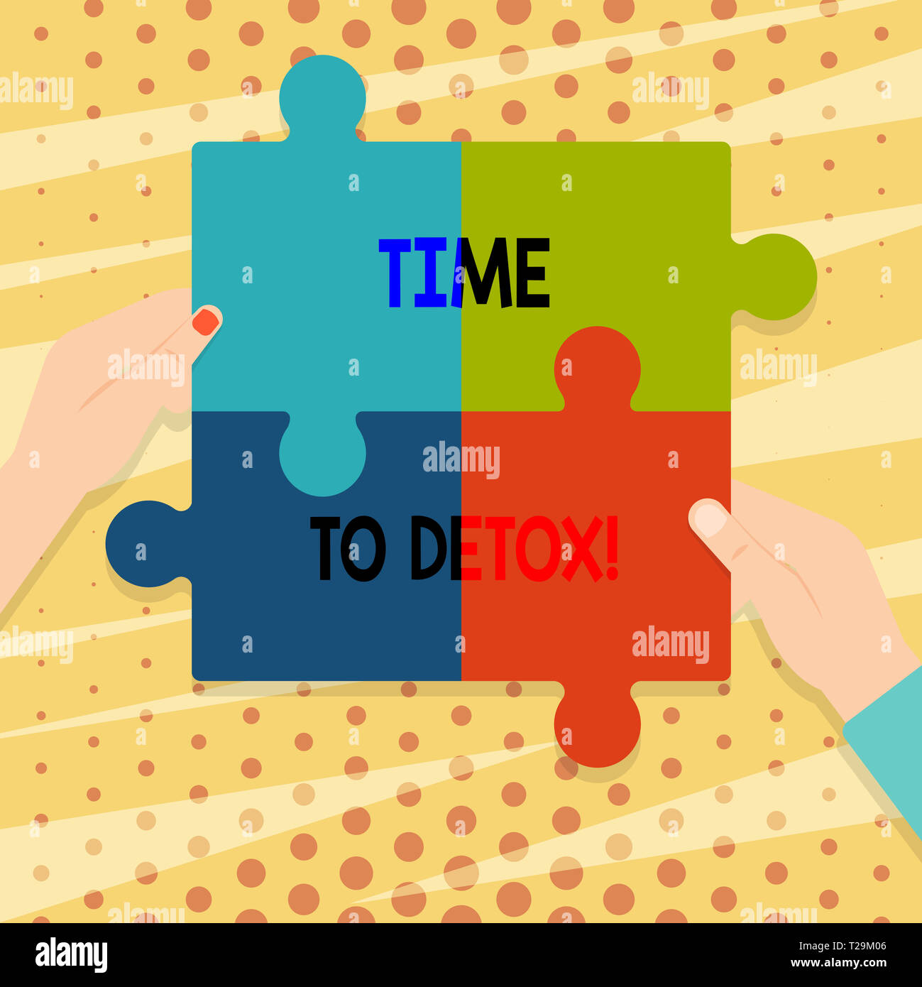 Handwriting text Time To Detox. Conceptual photo when you purify your body of toxins or stop consuming drug Four Blank Multi Color Jigsaw Puzzle Tile  Stock Photo