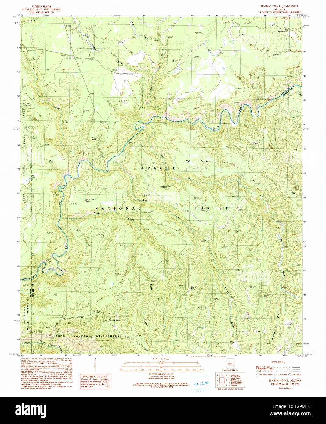 USGS TOPO Map Arizona AZ Hoodoo Knoll 311775 1991 24000 Restoration