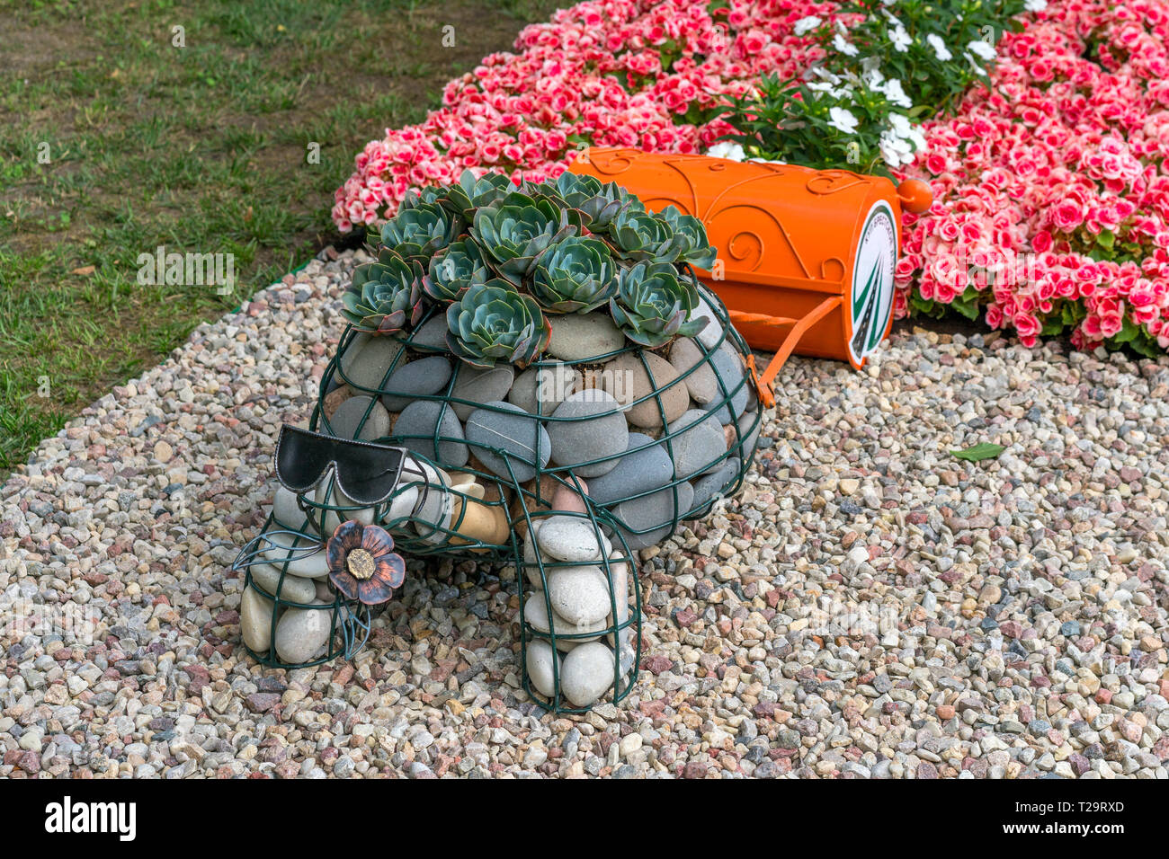 Brest, Belarus - July 28, 2018: A turtle made from  stones Stock Photo