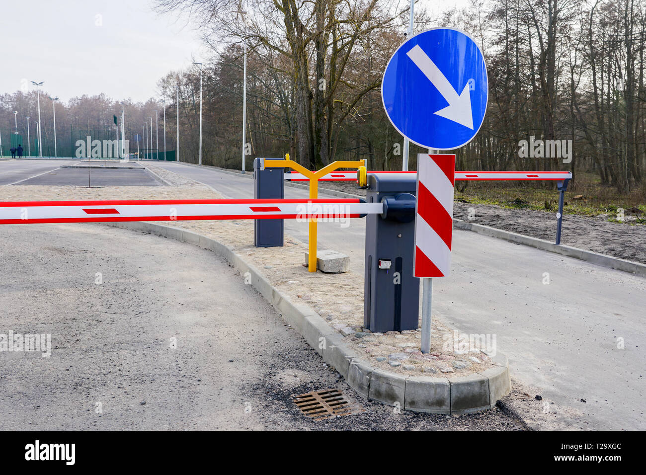 car parking with entry and exit control barriers, security system Stock ...