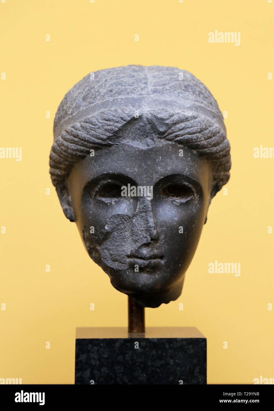 Arsinoe III of Egypt, queen of Egypt (222-205 BC.) Basalt head from the reign of Ptolemy IV. NY Carlsberg Glyptotek, Copenhagen, Denmark. Stock Photo