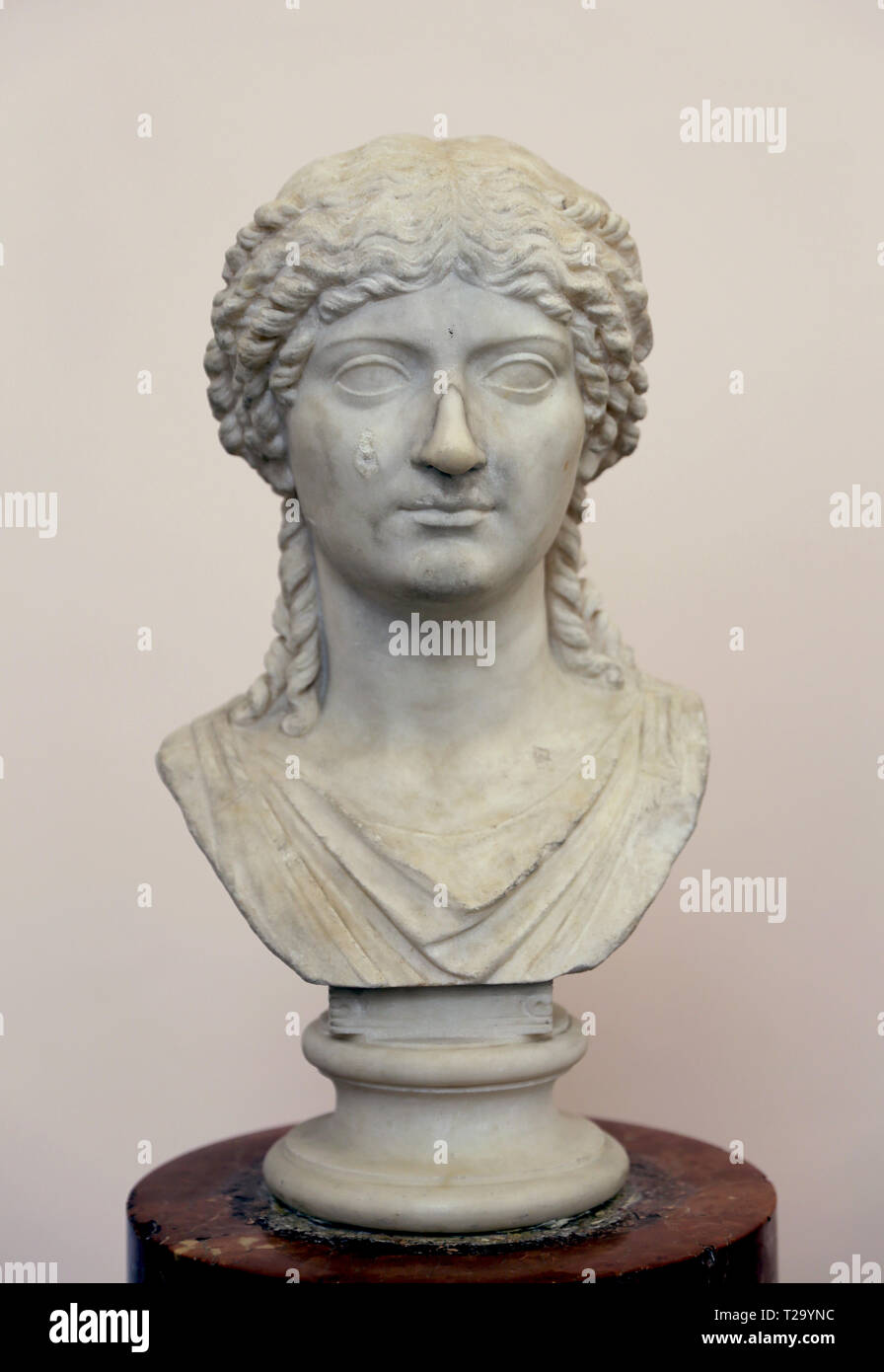 Portrait of a princess Agrippina the elder (14 BC - AD 33). Julio-Claudian dynasty. Marble bust (37-41 AD.) Archaeological Museum, Naples. Stock Photo
