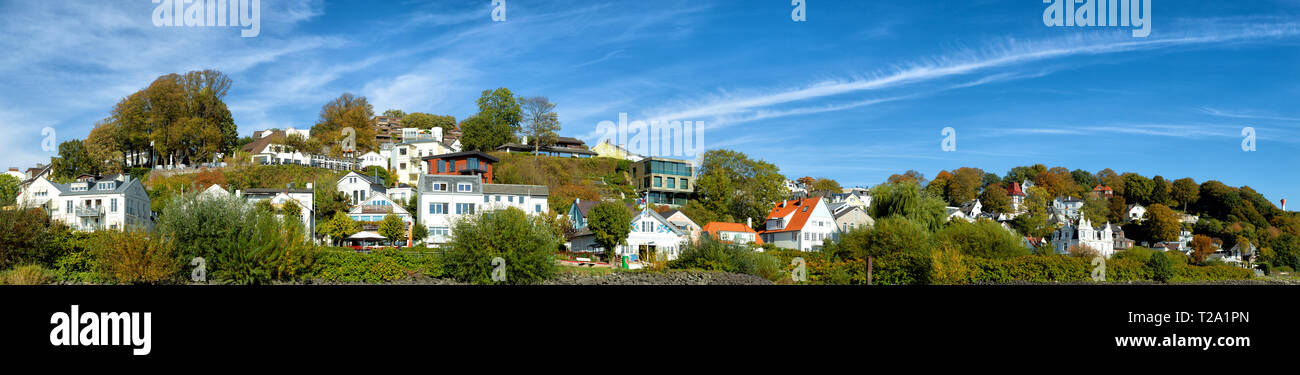 Panorama of the exclusive resedential area Blankenese on the river Elbe in Hamburg, Germany. Stock Photo