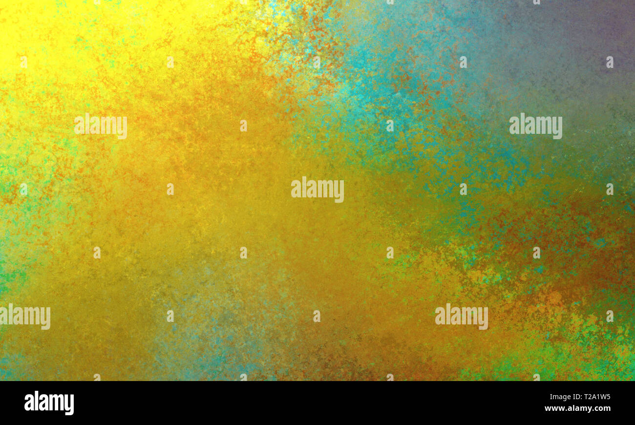 brilliant yellow gold orange and blue green color splash with texture on abstract colorful background design Stock Photo