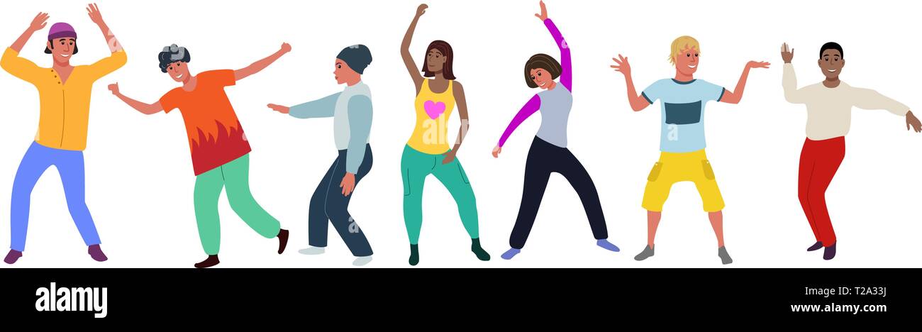 Dancing people. Happy men and women move to the music. Vector ...