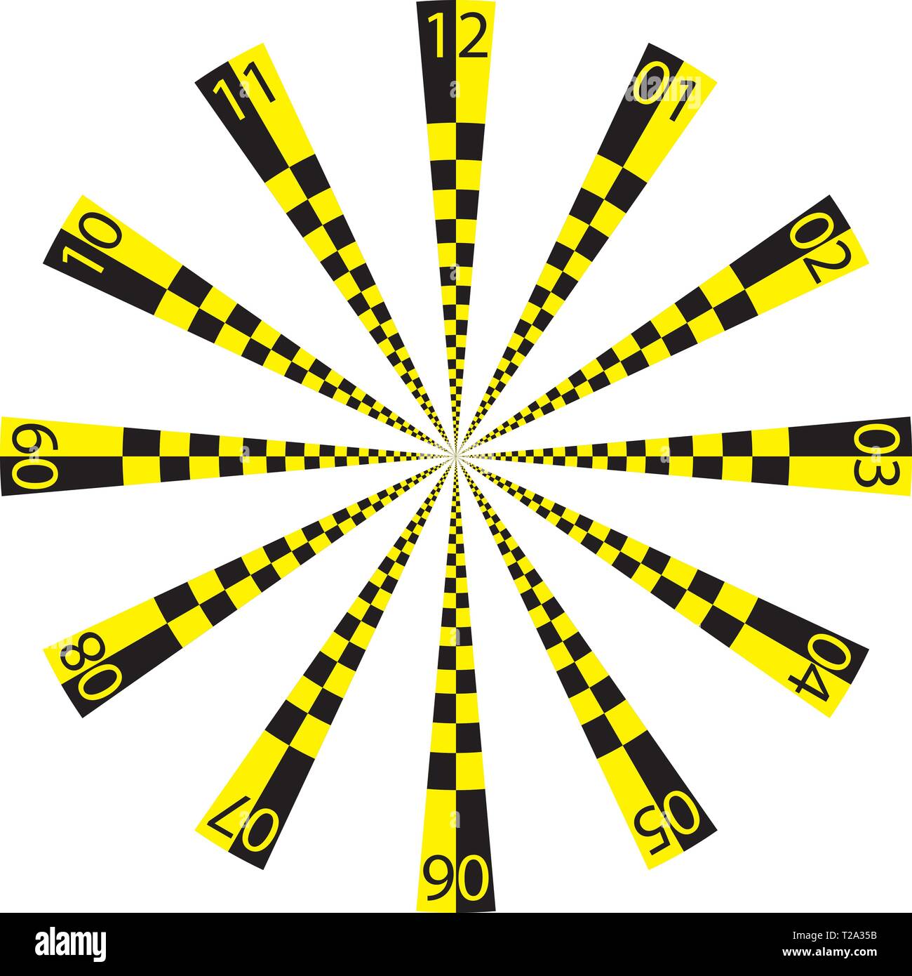 clock dial yellow black numbers on bkack yellow taxi markers