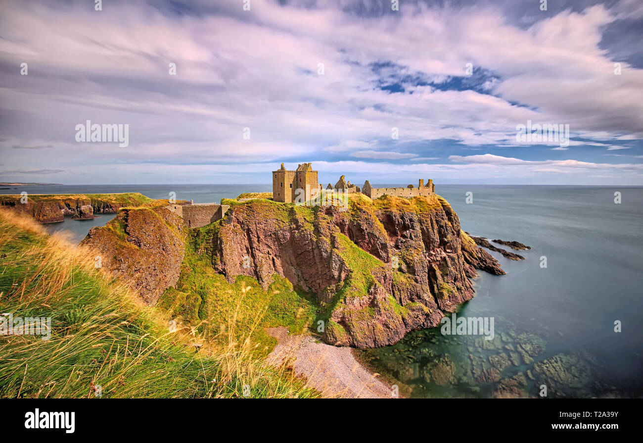 Medieval fortress Dunnottar Castle (Aberdeenshire, Scotland) - long time exposure Stock Photo