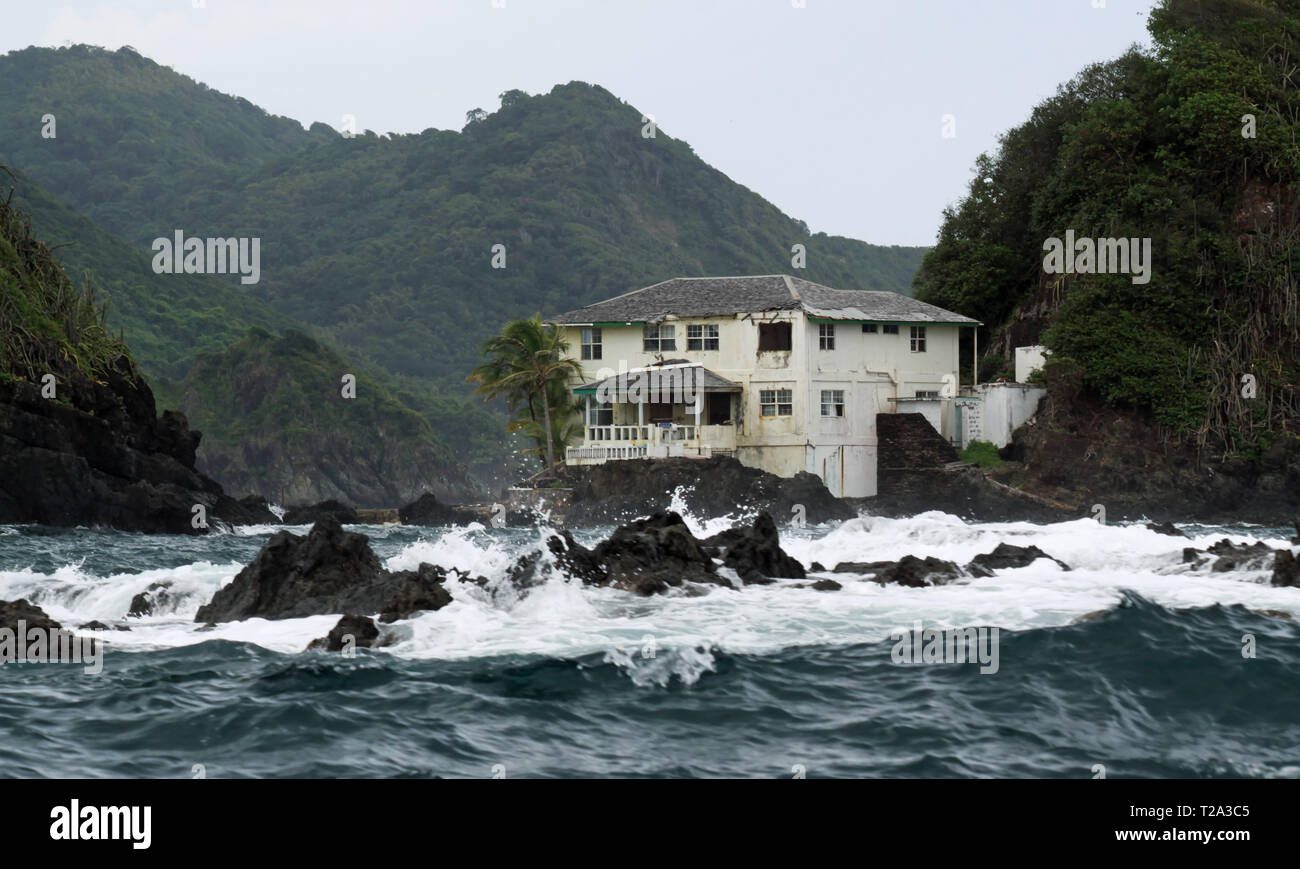 The ruinous former Villa of Ian Fleming at Goat Island (Tobago, West Indies) Stock Photo
