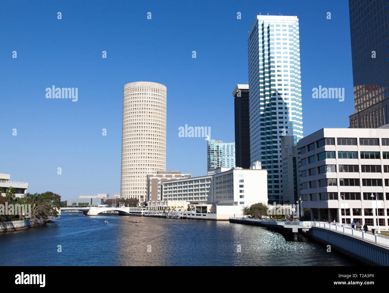 The view of Hillsborough River and Tampa downtown skyscrapers (Florida). Stock Photo