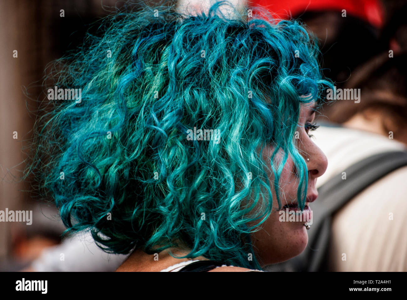 A girl with blue hair Stock Photo