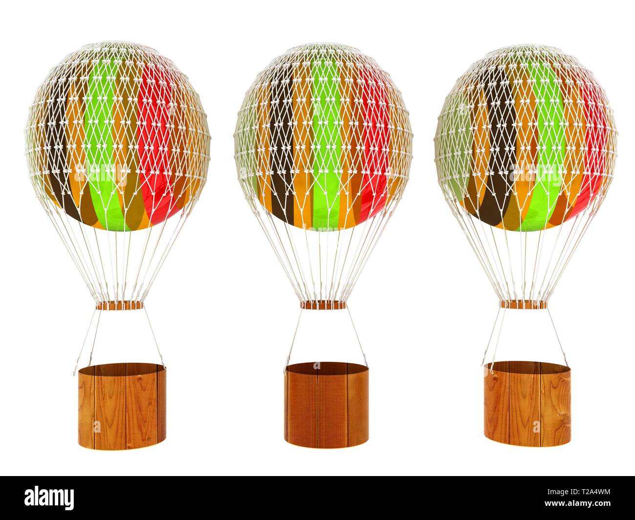 Set of Hot Colored Air Balloons and a basket. 3d render Stock Photo - Alamy