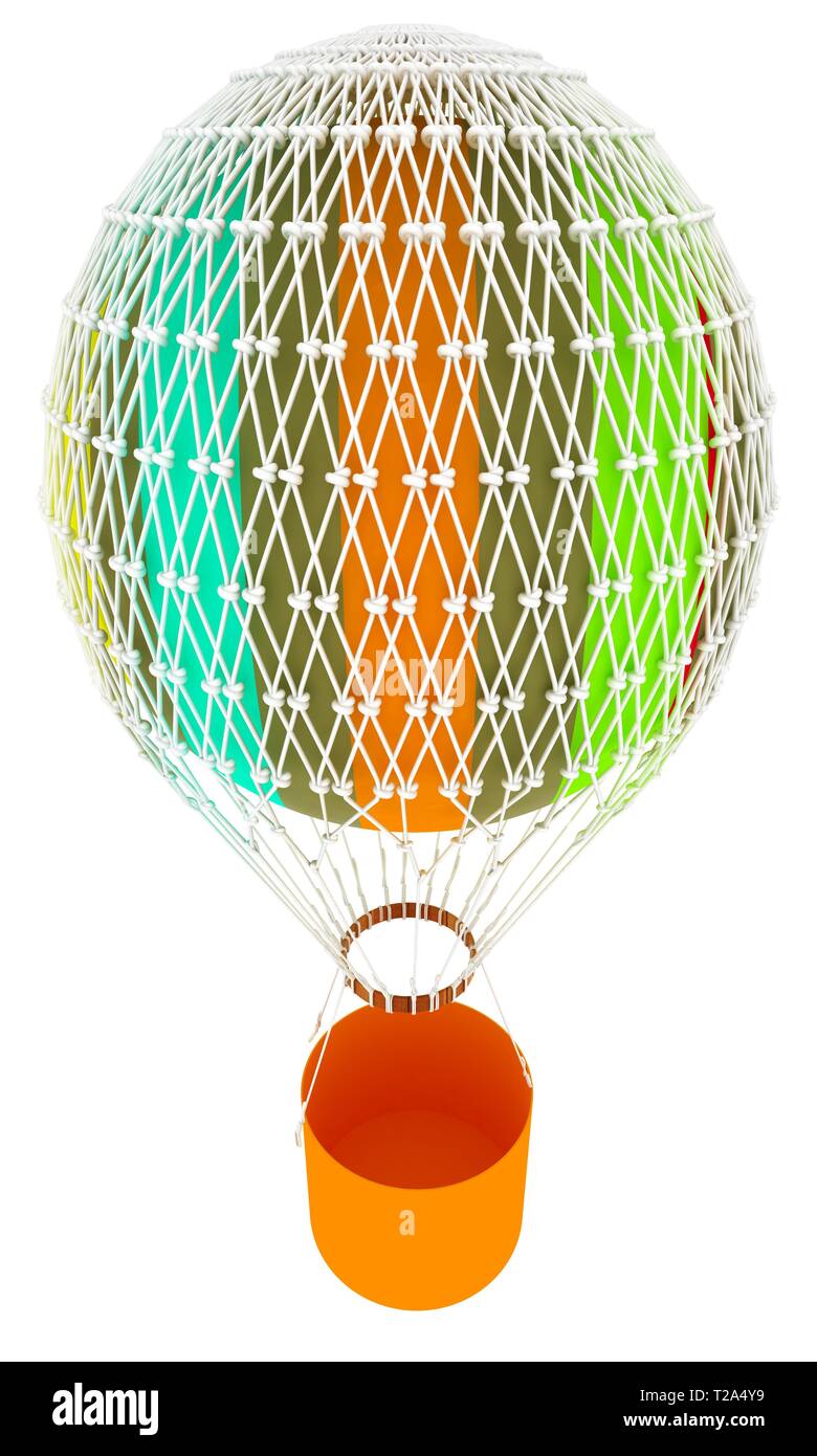 Hot Colored Air Balloon and a basket. 3d render Stock Photo - Alamy