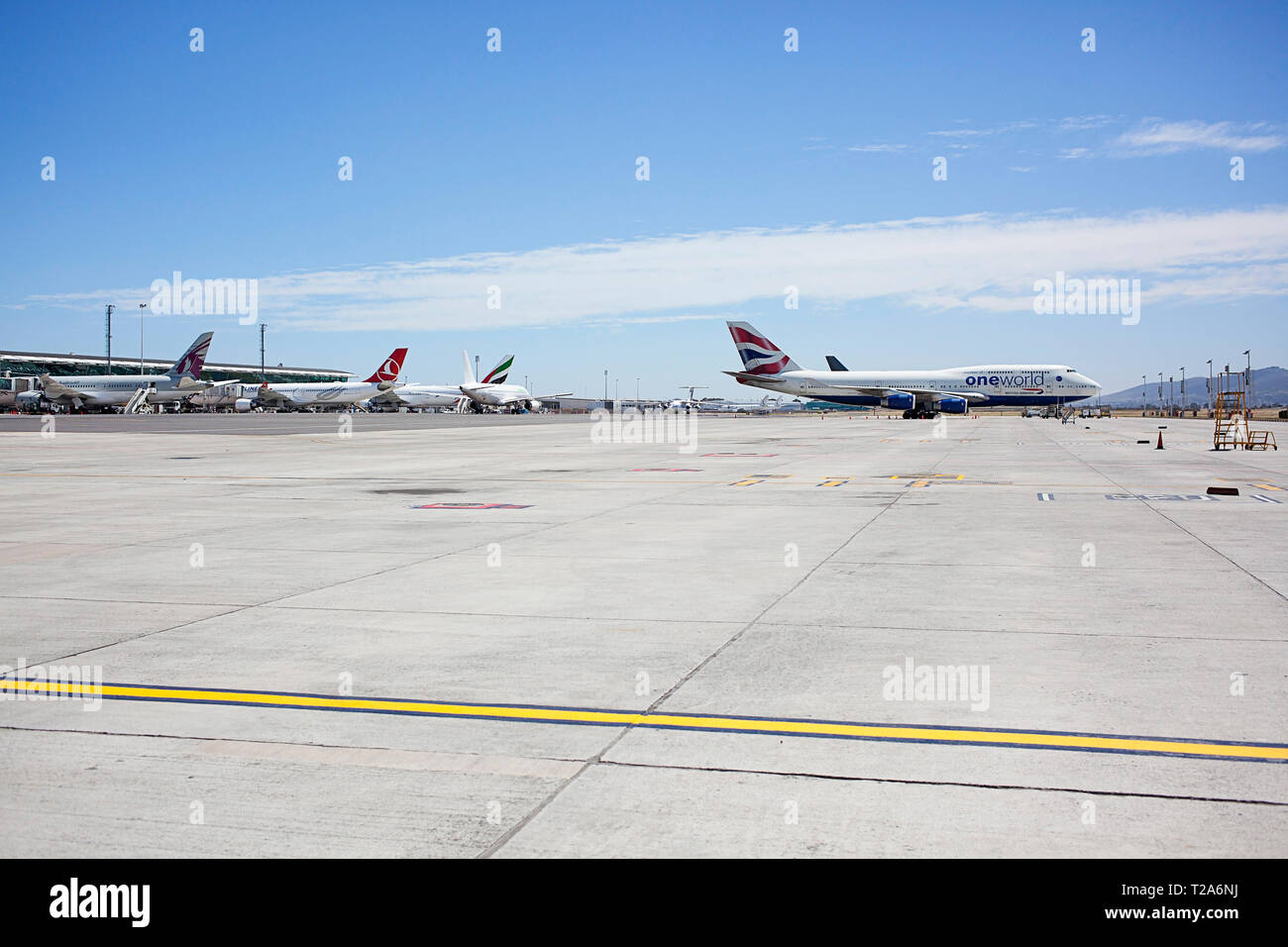 Parked planes Cape Town International Airport Stock Photo
