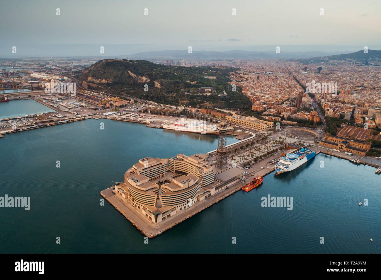 Barcelona coast pier aerial view in Spain Stock Photo
