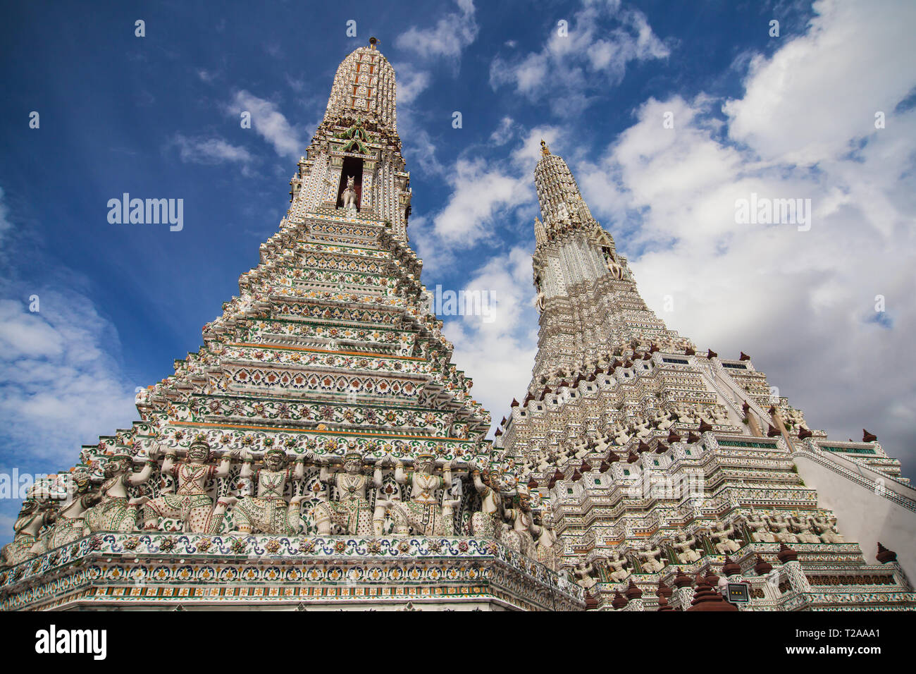 Prangs of Wat Arun in Bangkok, Thailand. Stock Photo