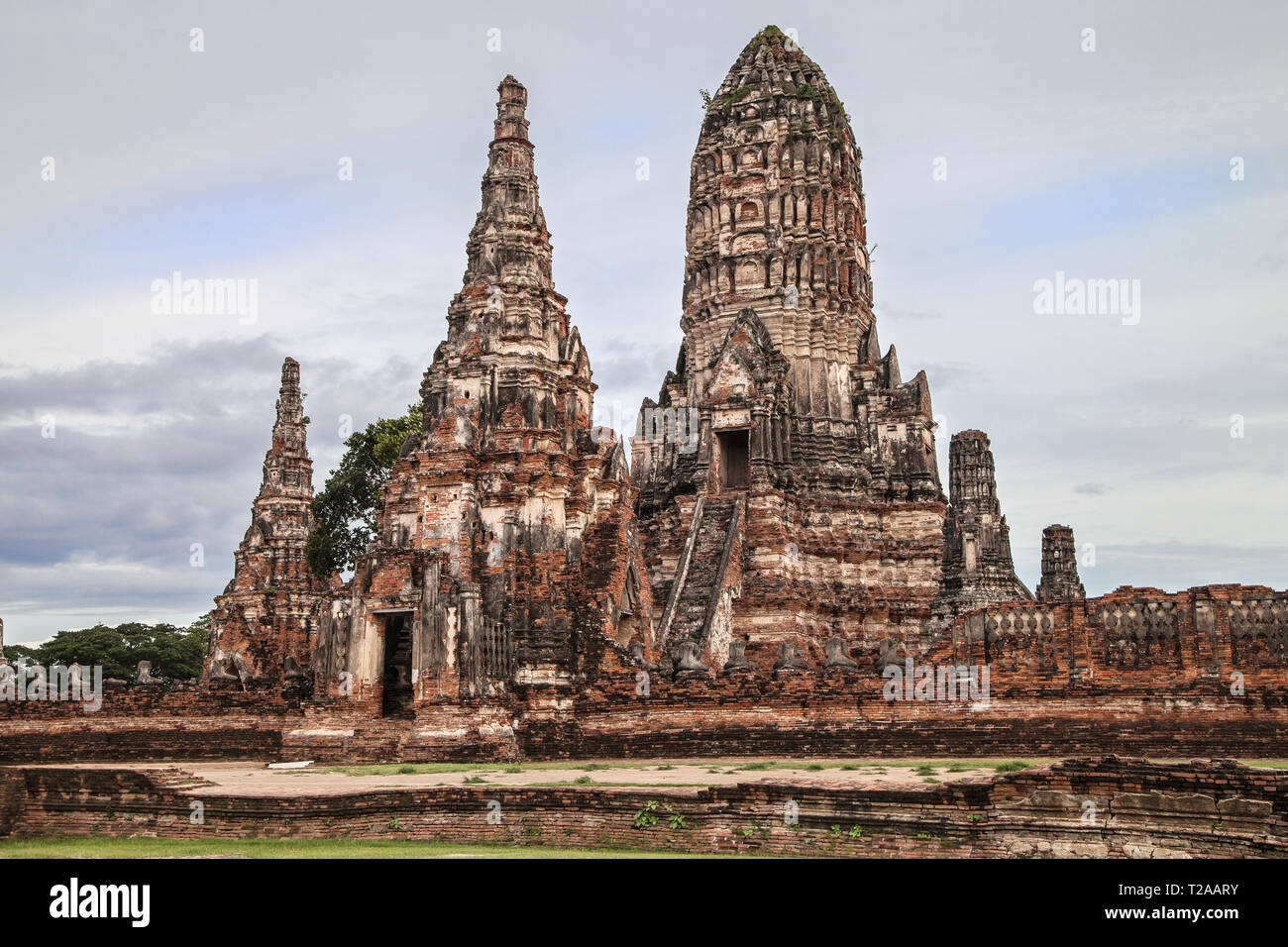 Meru and Prang of Wat Chaiwatthanaram in Ayutthaya, Thailand. Stock Photo
