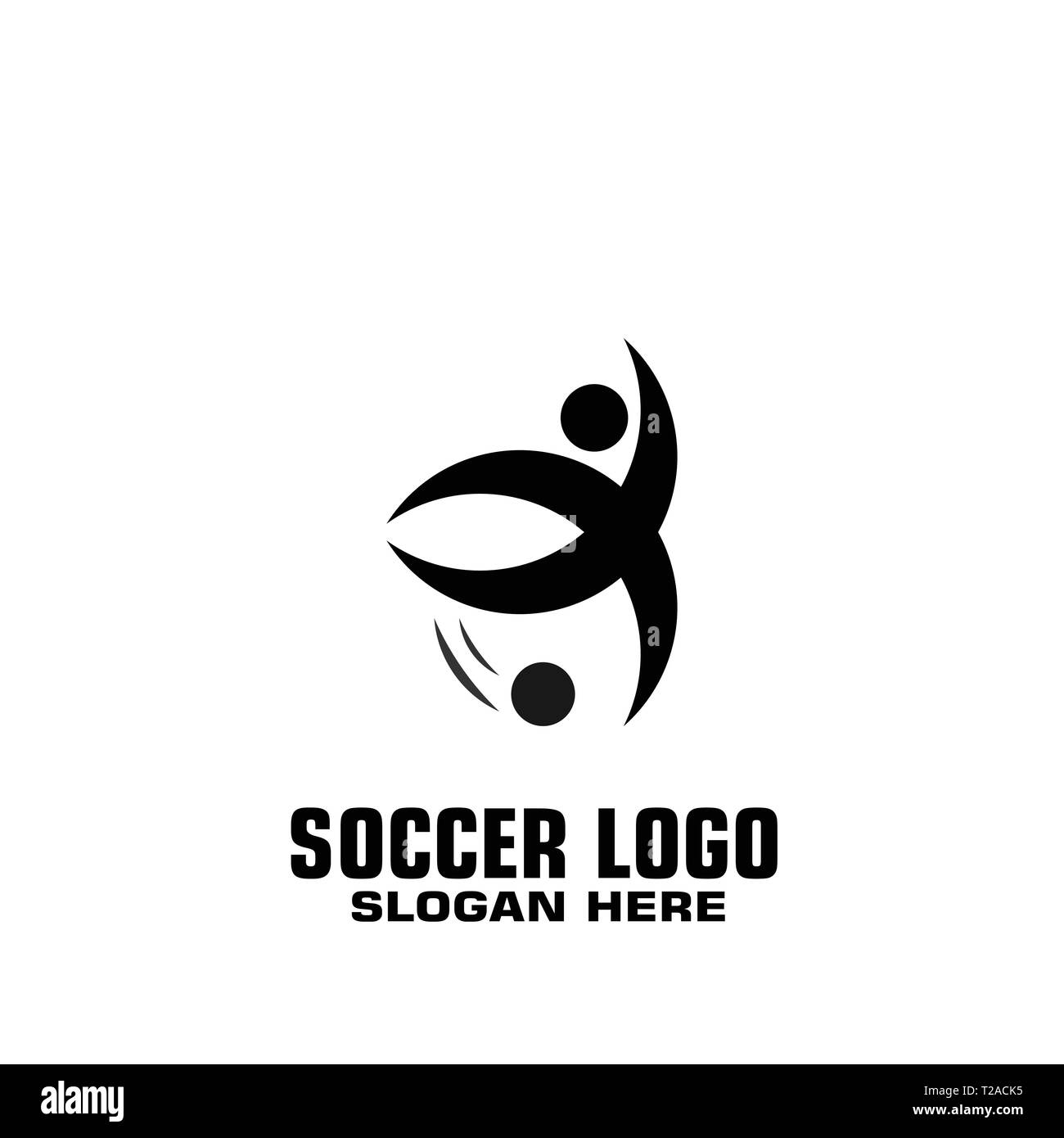 Soccer logo, vector people shoot on goal. Stock Vector