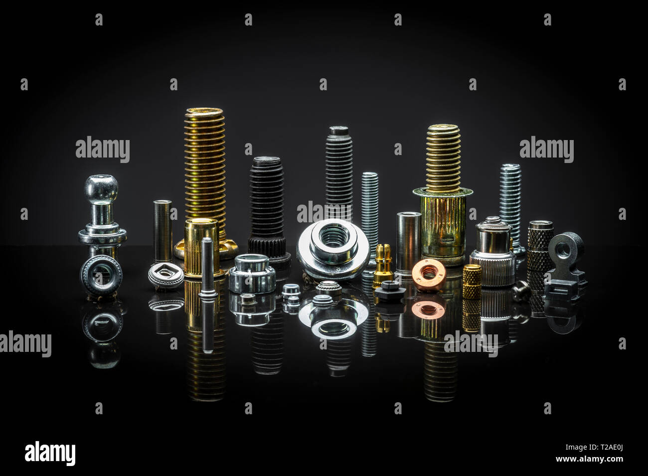 A neat arrangement of assorted Nuts, bolts and fasteners Stock Photo