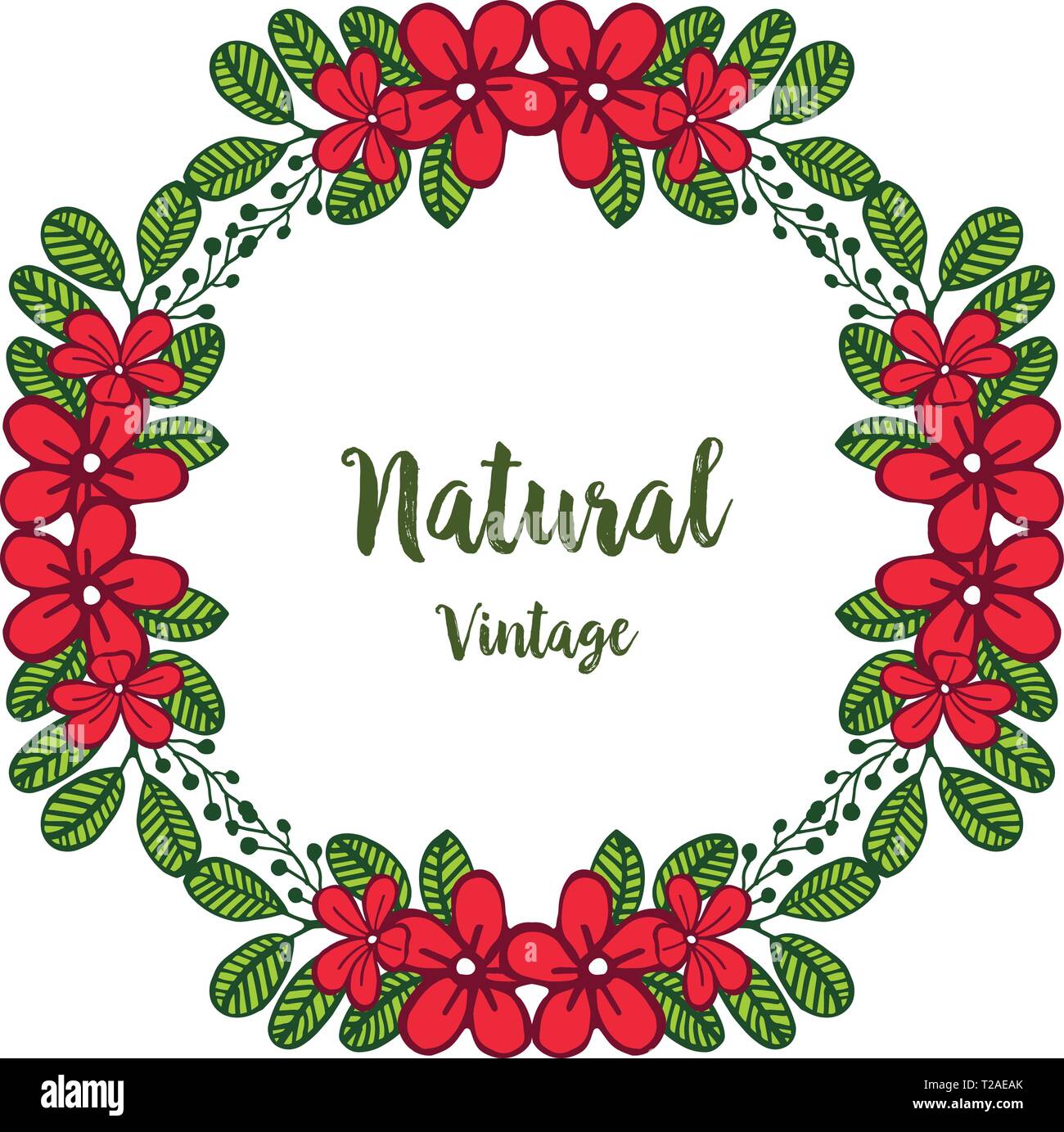 Vector illustration style red flower frame with shape natural vintage ...
