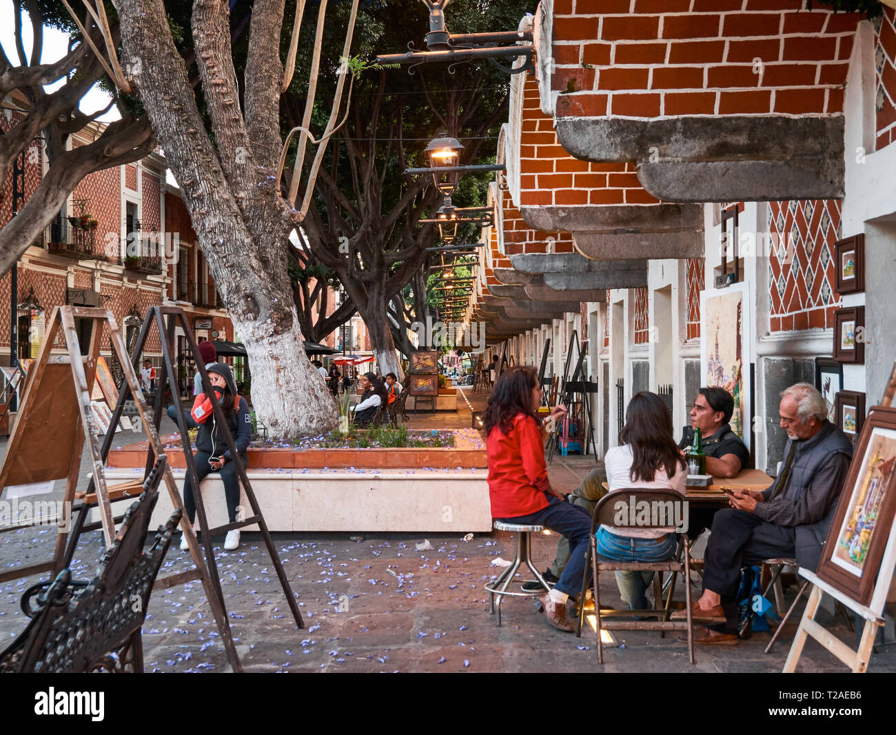 Artists and workshops in street of Mexican Artist Quarter, Barrio Del Artista, Calle 8 Norte, Puebla, Mexico Stock Photo