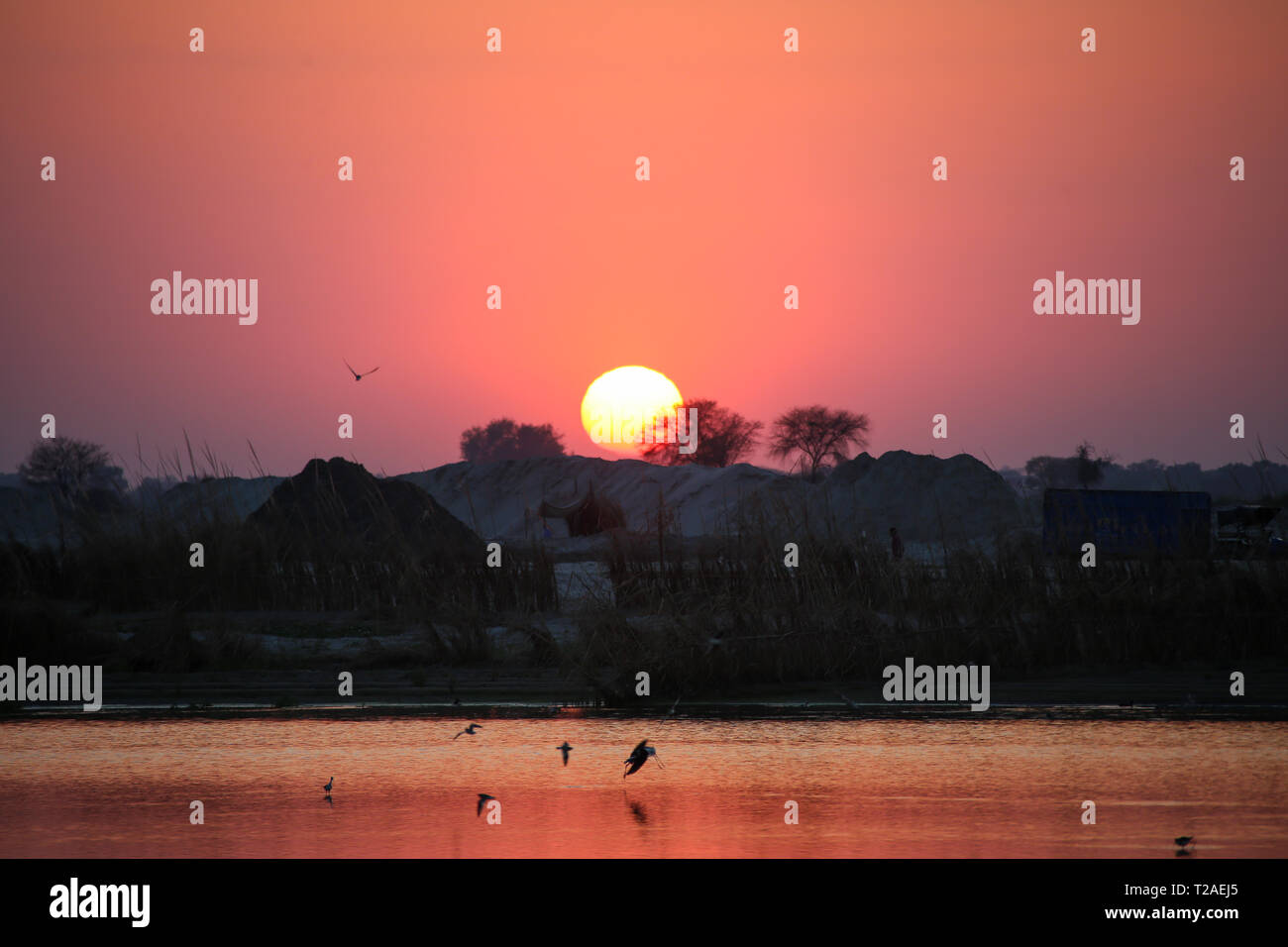 Sunset over Yamuna Stock Photo