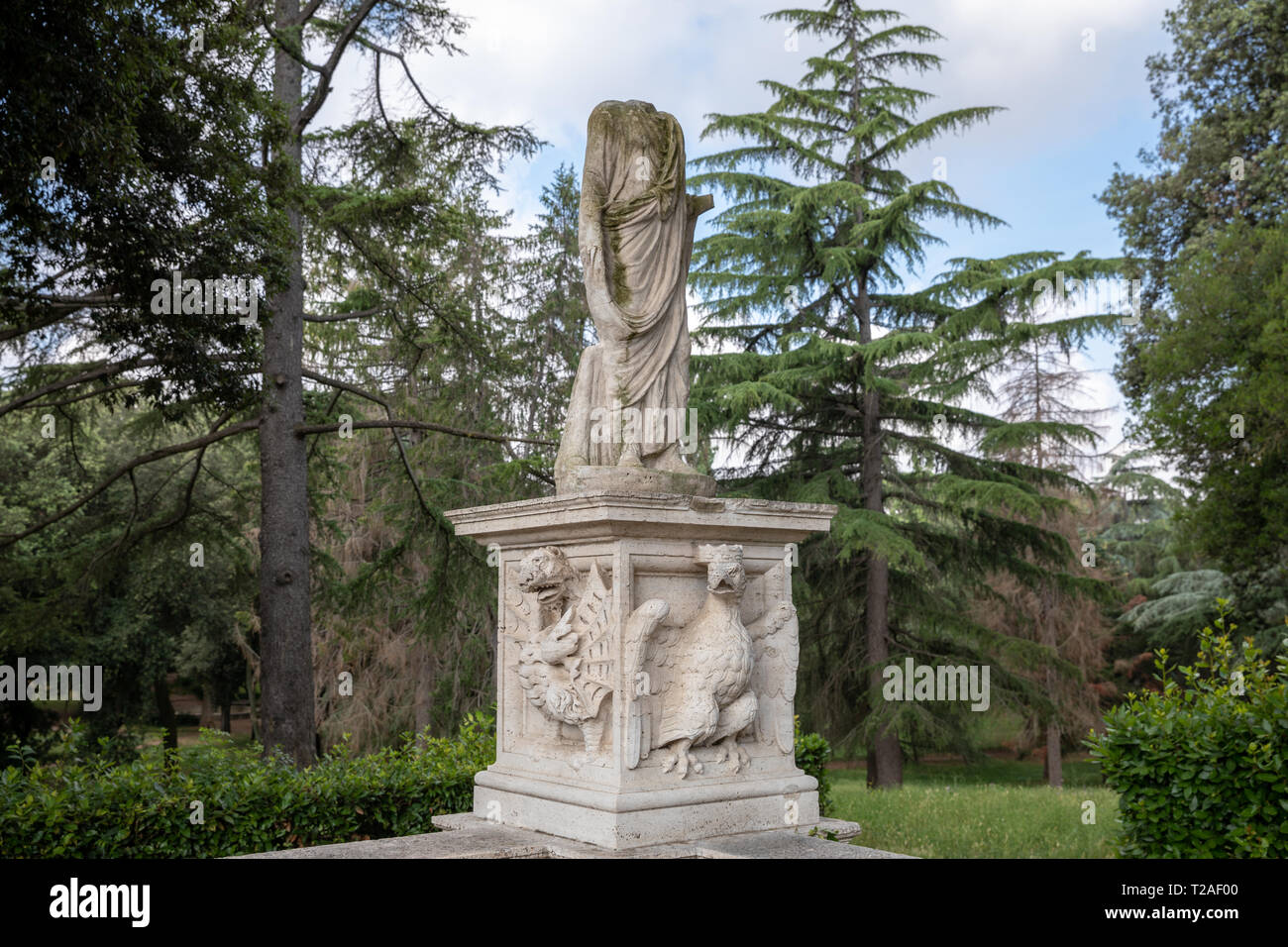 Rome, Italy - June 22, 2018: Art sculpture in green garden of Villa Borghese. Summer day Stock Photo