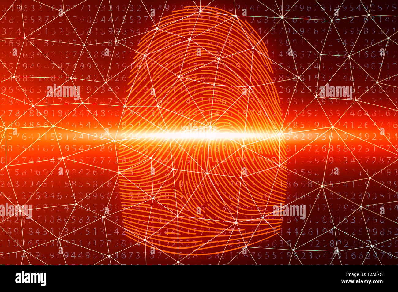 3D illustration Fingerprint scan provides security access with