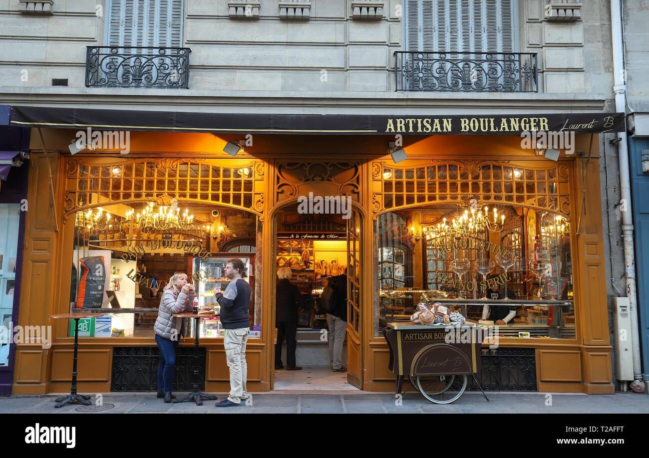 The traditional French bakery shop A la fontaine du Mars located near