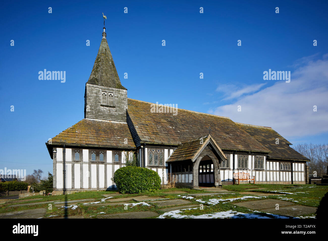 Historical importance  Grade I listed St James' and St Paul's Church, Marton, Cheshire one of the oldest timber framed churches in Europe Stock Photo
