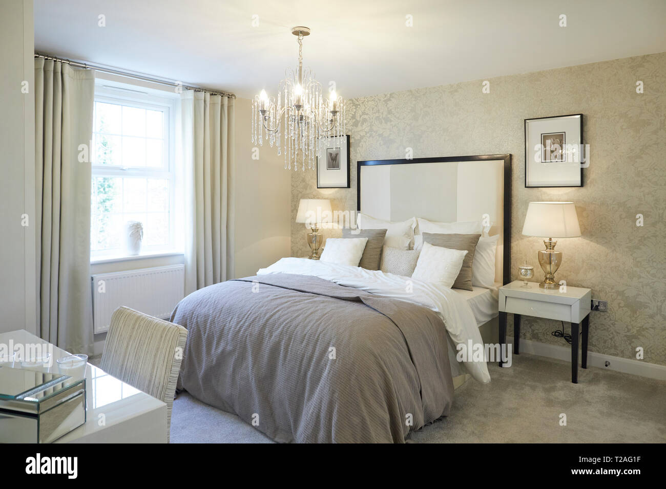 Stapeley Gardens in Nantwich, Cheshire Bedroom to modern new build house Stock Photo