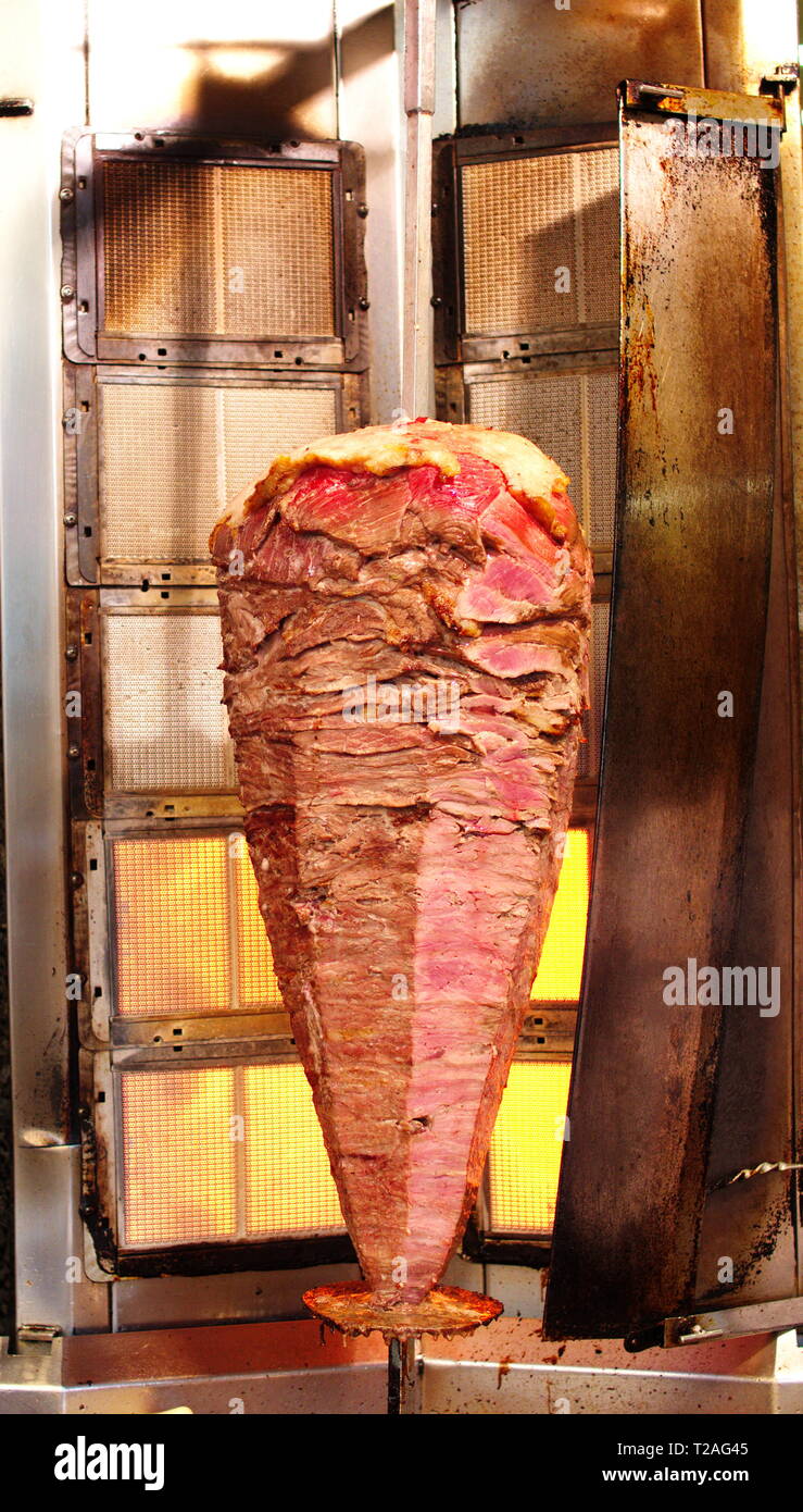 Doner kebab is a Turkish kebab, made of meat cooked on a vertical