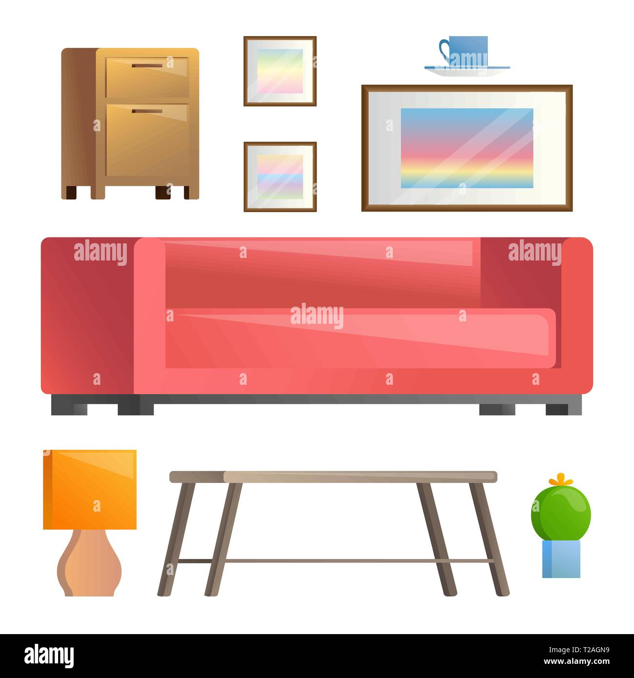 Set of different interior elements. Living room. Vector illustration in ...