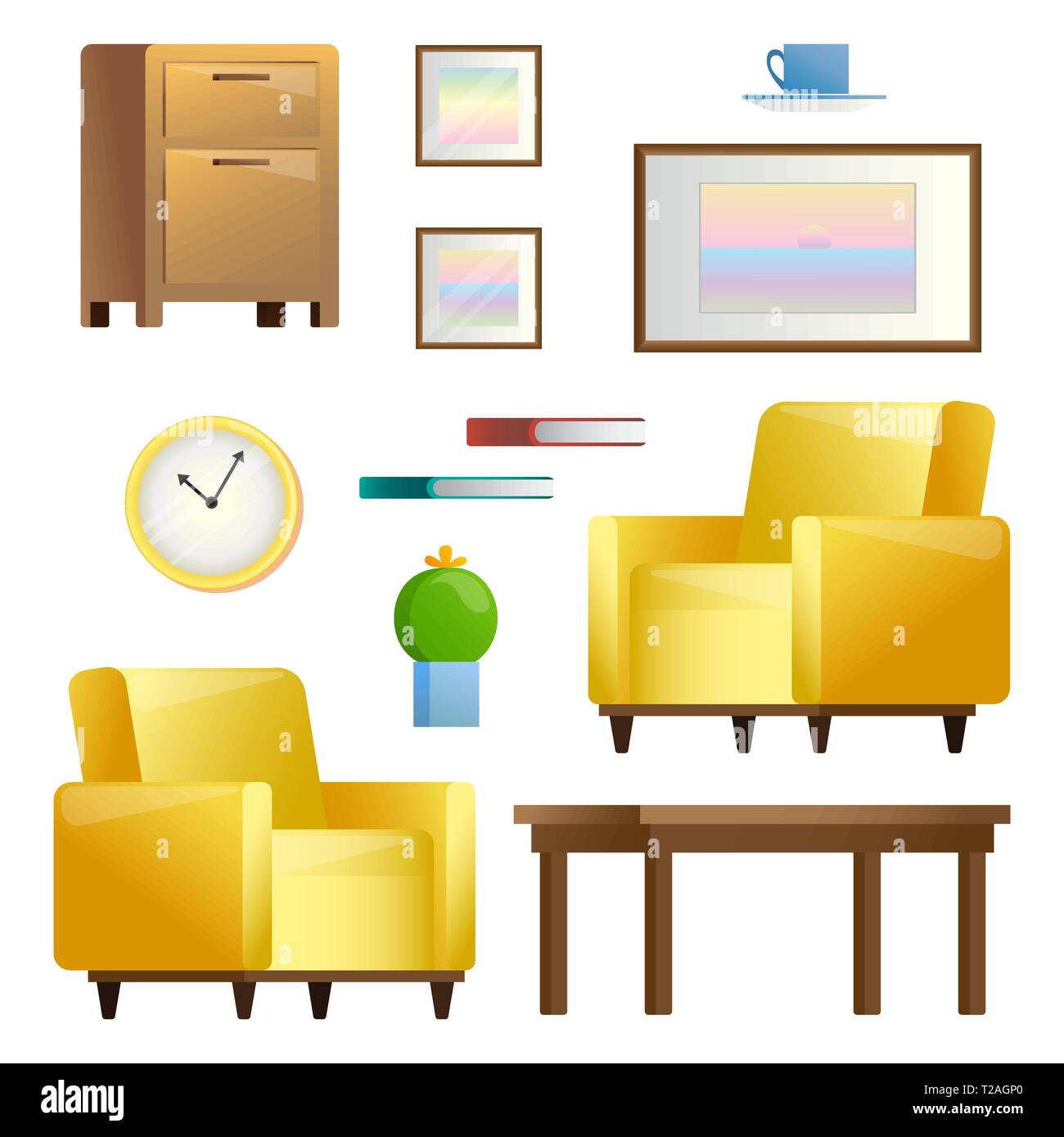 Set of different interior elements. Living room. Vector illustration in ...