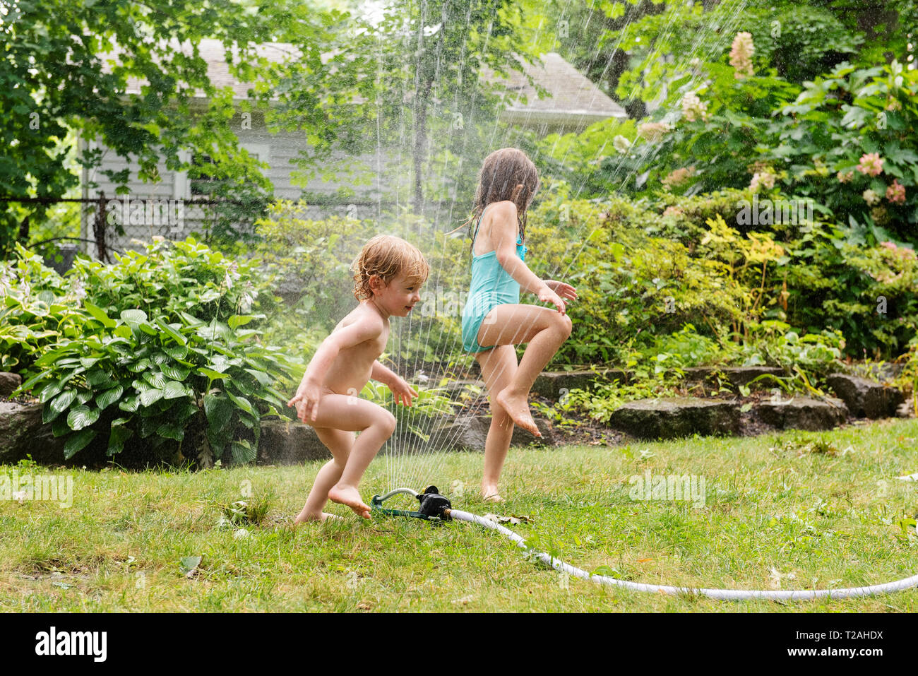 nudist brother sister Naked boy and his sister playing with sprinkler Stock Photo - Alamy