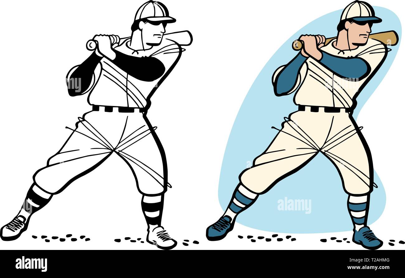 A cartoon of a baseball player up at bat. Stock Vector