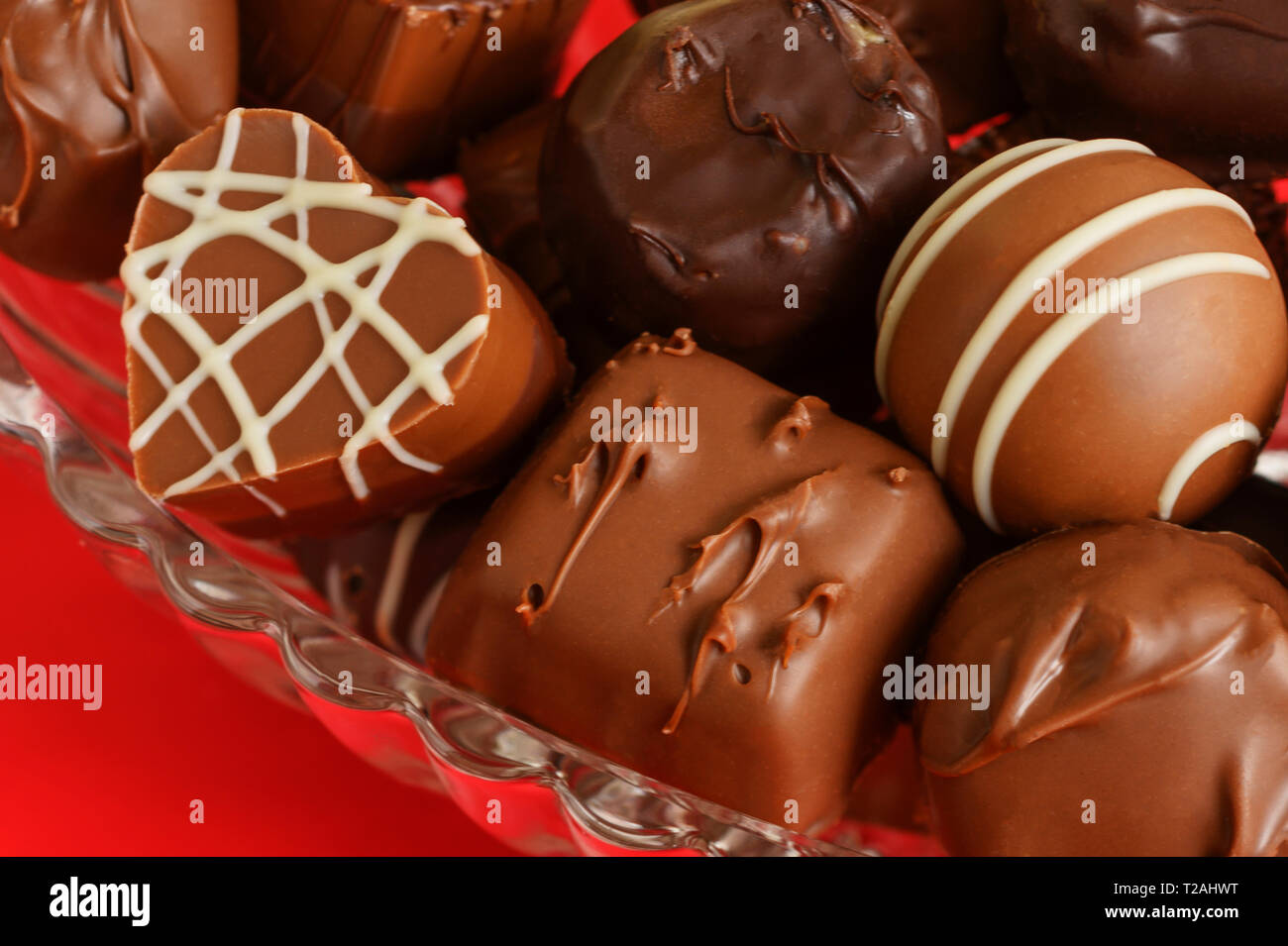 Variety of chocolates on bowl Stock Photo