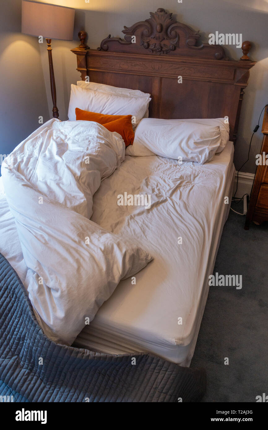 High up view from above of a bedroom in the morning scene with a