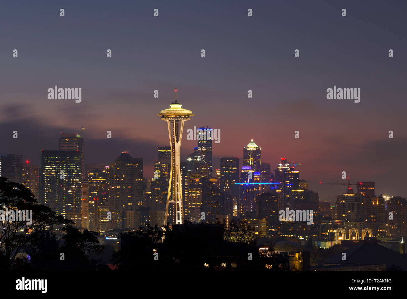 WA16101-00...WASHINGTON - The Space Needle and the highrises of downtown Seattle from Kerry Park, 2018. Stock Photo