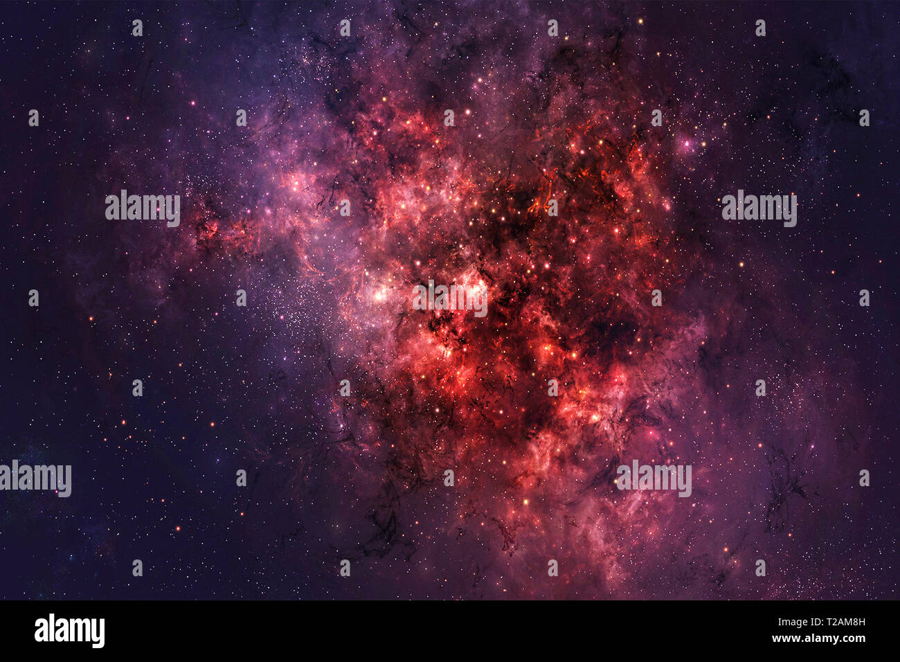 Colorful abstract background of deep space with red nebula and stars ...