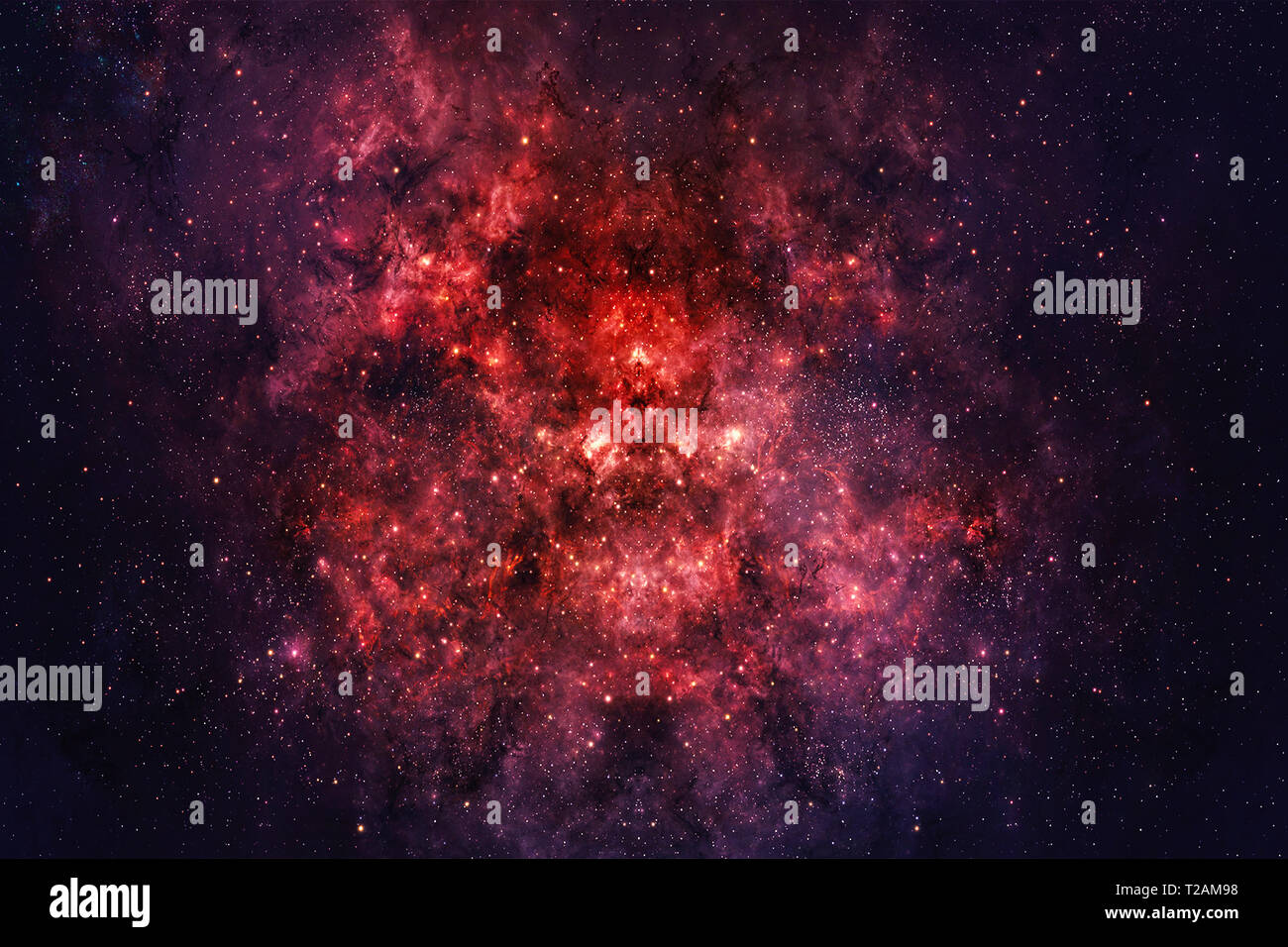 Colorful abstract background of deep space with red nebula and stars ...