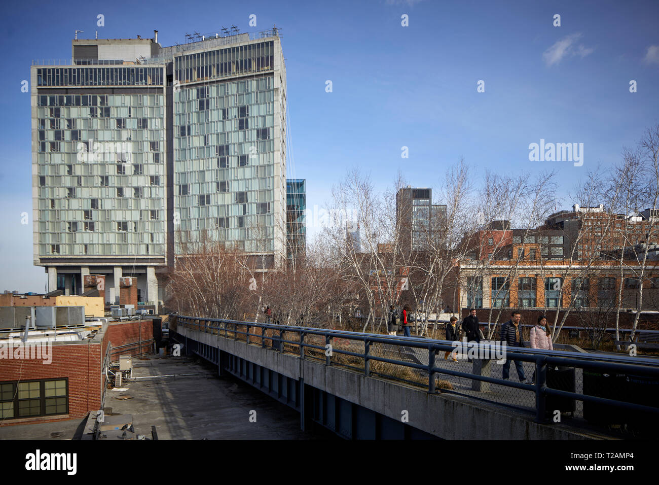 The High Line elevated linear park, greenway former rail trail created on a former New York Central Railroad in Manhattan and The Standard, High Line  Stock Photo