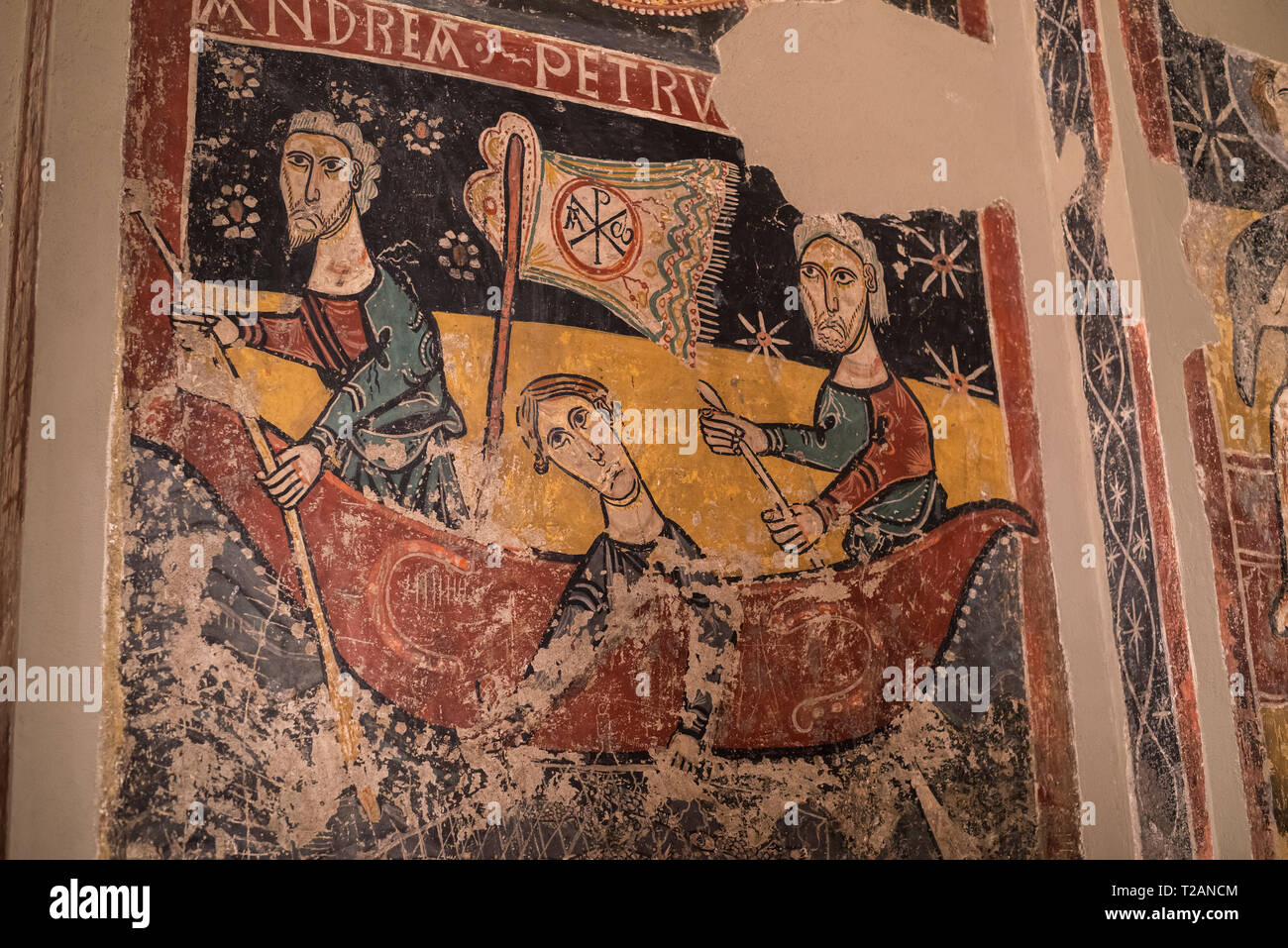 Romanesque art in the National Art Museum of Catalonia,Barcrelona,Apse of Estaon (mid-12th century). Stock Photo