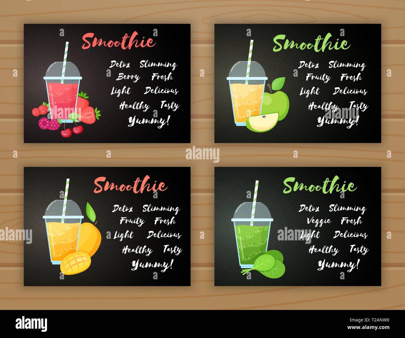 donor skæbnesvangre utilgivelig Set of smoothie banner vitamin drink vector illustration. Tasty natural  fruit, glass with colorful layers of