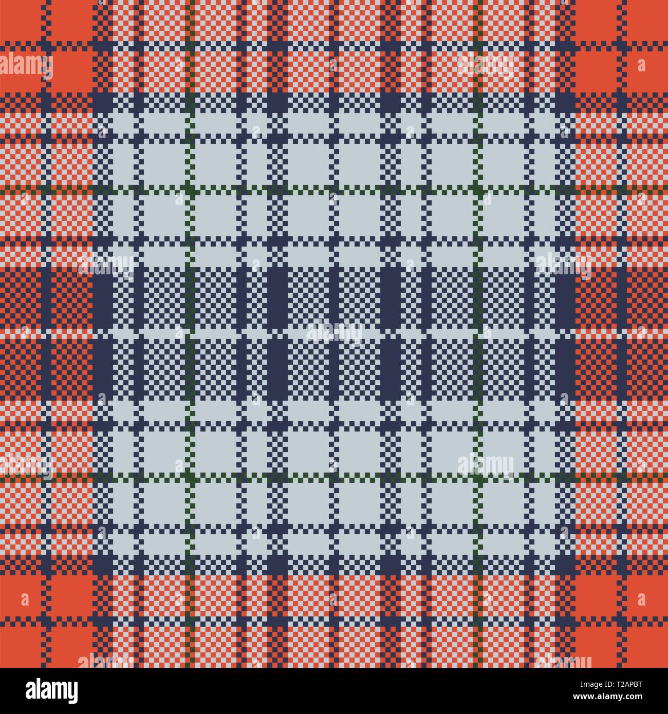 Orange blue check plaid pixel texture. Vector illustration. Stock Vector